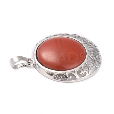 Natural Red Jasper Pendants with Hollow Platinum Brass Findings G-P448-A17-P-1