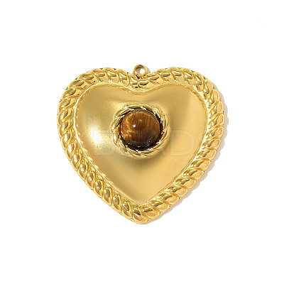304 Stainless Steel with Natural Tiger Eye Pendants STAS-OY010-43G-1