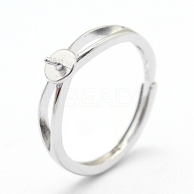 Anti-Tarnish Adjustable Rhodium Plated 925 Sterling Silver Design Ring Mounts Fittings with Pearl Seat STER-I016-016P-1