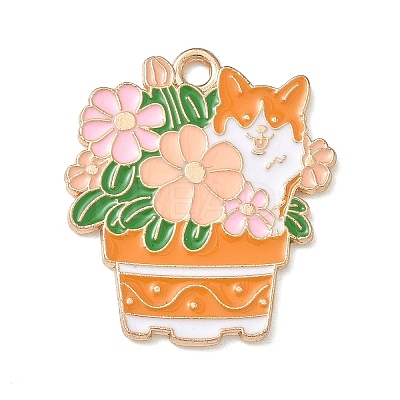 Small Potted Plant with Dog Alloy Enamel Pendants ENAM-I083-01KCG-01-1