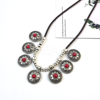 Ethnic Style Alloy Pave Dyed Synthetic Turquoise Pendant Bib Necklaces FS-WGF05C4-04-1