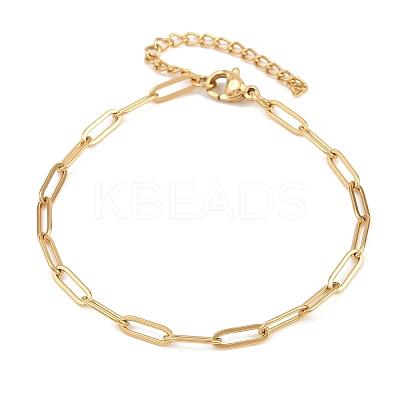 201 Stainless Steel Paperclip Chains Bracelets for Women BJEW-G767-01E-G-1