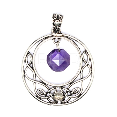 Natural Amethyst Faceted Hexagon Pendants PW-WGD21FA-04-1