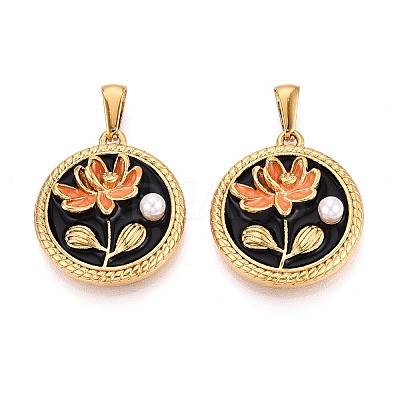 304 Stainless Steel & Enamel & ABS Imitation Pearl Pendants STAS-T072-87A-G-1