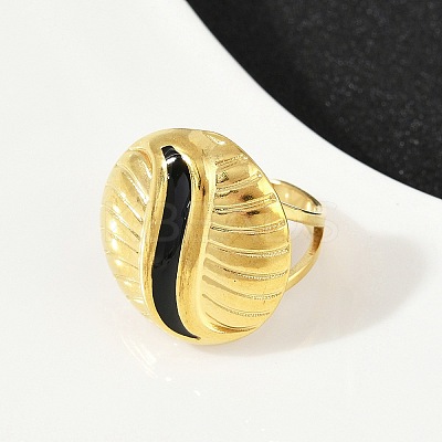 Flat Round 304 Stainless Steel Enamel Finger Rings for Women RJEW-G355-07G-1