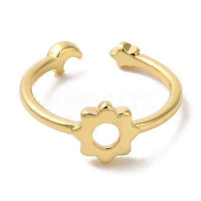 Flower Rack Plating Brass Open Cuff Finger Rings for Women RJEW-L123-101G-1