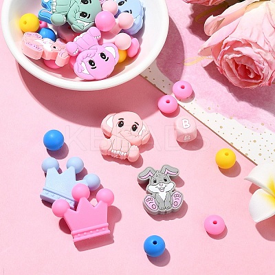 31Pcs 18 Styles Cartoon Animal Food Grade Eco-Friendly Silicone Beads SIL-YW0001-32-1
