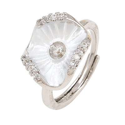 Flower Brass Micro Pave Cubic Zirconia & Enamel Cuff Ring Settings KK-CBAC351-06P-01-1