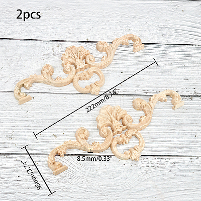 Natural Solid Wood Carved Onlay Applique Craft WOOD-FH0001-24-1