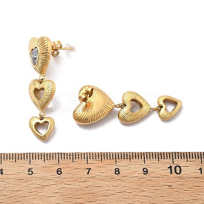Heart 304 Stainless Steel Clear Cubic Zirconia  Dangle Stud Earrings EJEW-D319-17G-1