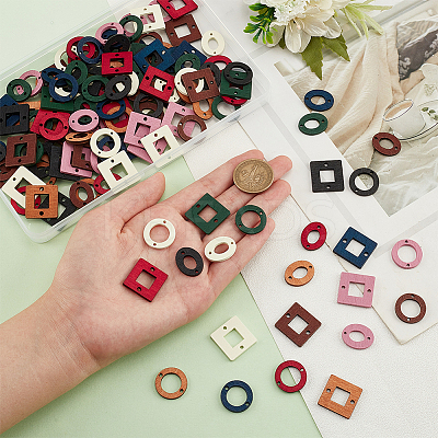 144Pcs 24 Styles Dyed Wood Connector Charms WOOD-PH0002-52-1