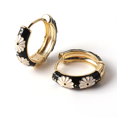 Daisy Flower Enamel Hoop Earrings EJEW-G290-01G-E-1