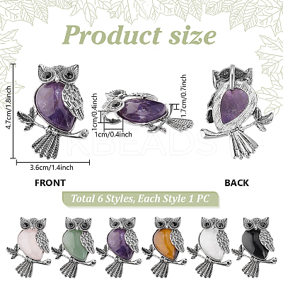 6Pcs 6 Styles Zinc Alloy Natural Gemstone Pendants FIND-PH0025-35-1