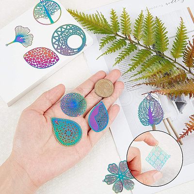 201 Stainless Steel Filigree Pendants STAS-UN0003-28-1