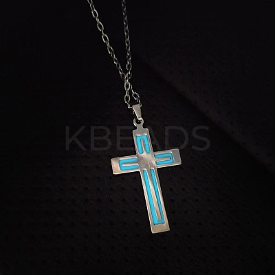 Luminous Glow in the Dark Stainless Steel Cross Pendant Necklace LS-PW-WG31976-01-1