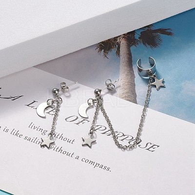 Moon and Star Alloy Asymmetrical Earrings EJEW-JE04888-02-1
