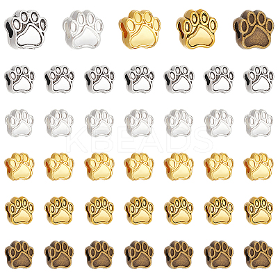 50Pcs 5 Colors Tibetan Style Zinc Alloy Dog Paw Prints European Beads MPDL-UN0001-02-1