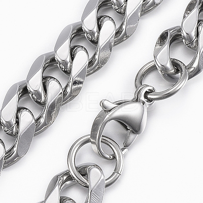 201 Stainless Steel Curb Chain Necklaces & Bracelets Sets SJEW-L186-02P-A-1