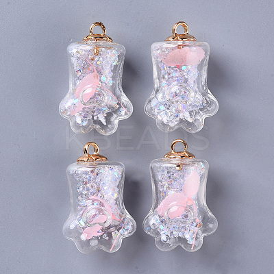 Bear Paw Transparent Glass Pendants GLAA-S181-10B-1