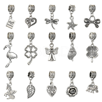 15Pcs 15 Styles Tibetan Style Alloy European Dangle Charms FIND-YW0005-57-1