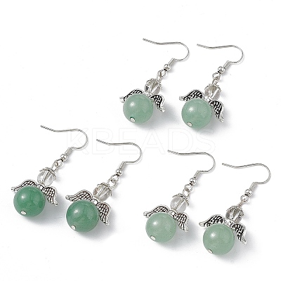 Gemstone Round Beaded Fairy Dangle Earrings EJEW-P220-01P-1