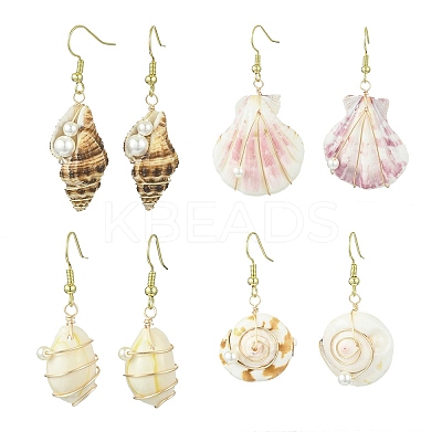 4 Pairs Brass Dangle Earrings EJEW-TA00605-1