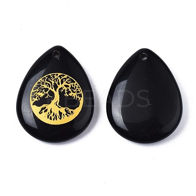 Natural Black Stone Pendants G-T122-71A-1