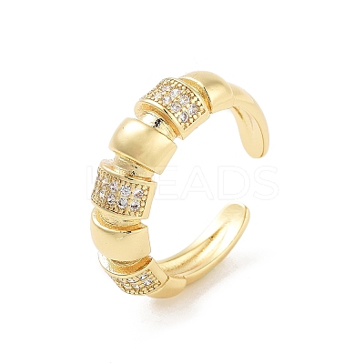 Brass Micro Pave Clear Cubic Zirconia Multi-layer Open Cuff Ring for Women RJEW-Z055-01G-02-1