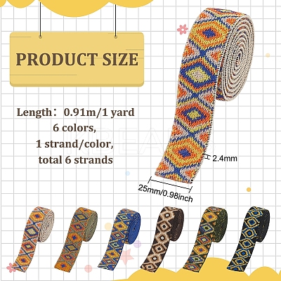 6 Strands 6 Styles Flat Ethnic Style Polyester Elastic Cord OCOR-BC0006-44-1