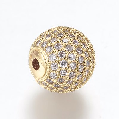 Brass Micro Pave Cubic Zirconia Beads ZIRC-E134-12mm-04G-1