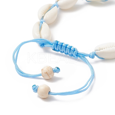 Natural Shell & Synthetic Turquoise Braided Bead Bracelet for Women BJEW-JB09245-01-1