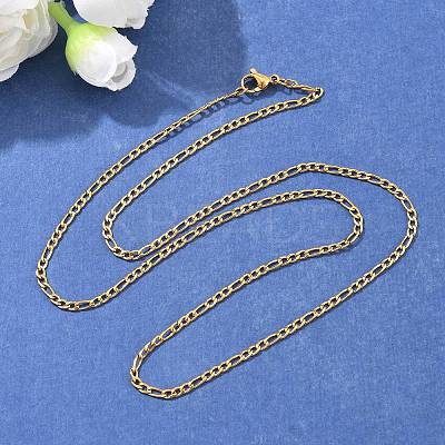 Ion Plating(IP) 304 Stainless Steel Figaro Chain Necklaces LS-STAS-K168-01G-1