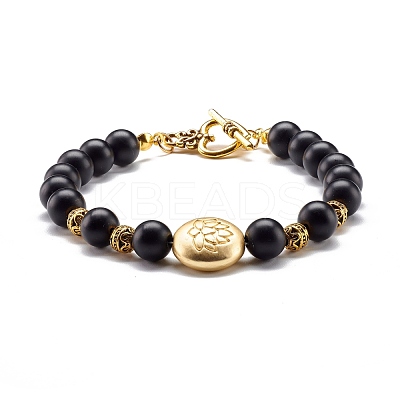 Natural Lava Rock & Synthetic Black Stone Round Beads Energy Stretch Bracelets Set BJEW-JB06969-1