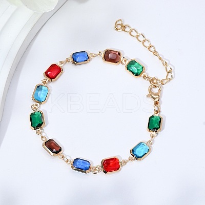Brass Glass Link Chain Bracelets for Women WGAE243-03-1