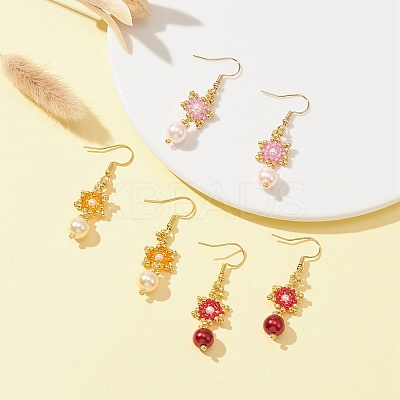 Star & Round Glass Seed Braided Dangle Earrings EJEW-MZ00106-1