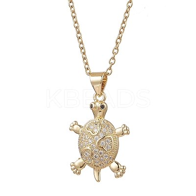 Brass Micro Pave Clear Cubic Zirconia Tortoise Pendant 304 Stainless Steel Cable Chain Necklaces for Women NJEW-JN05903-01-1