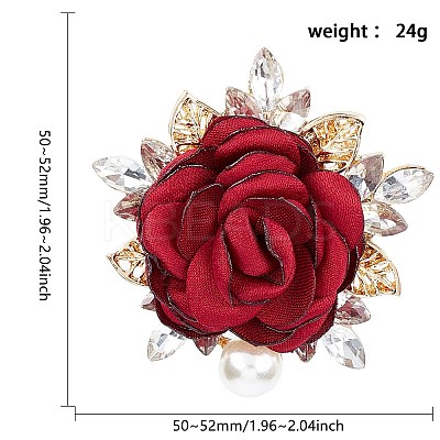 Cloth Rose with Crystal Rhinestone Brooch Pin JEWB-WH0028-12LG-1