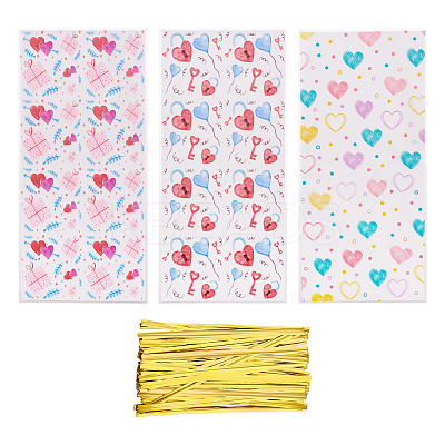 45Pcs 3 Styles Heart Print Plastic Cookies Storage Bags ABAG-TA0001-22-1