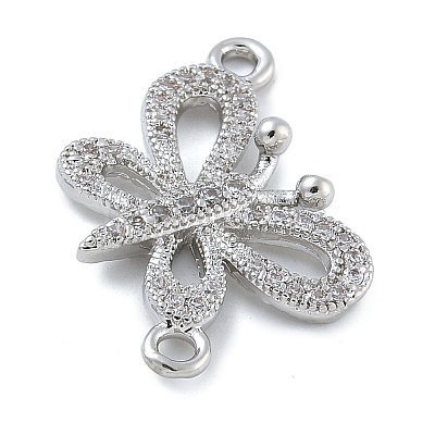 Rack Plating Brass Micro Pave Clear Cubic Zirconia Butterfly Connector Charms KK-A234-077P-1