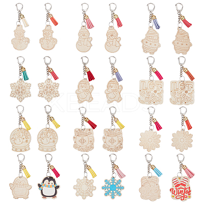 24Pcs 12 Styles Wood & Faux Suede Tassel Pendant Decorations HJEW-NB00329-1