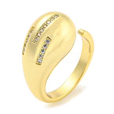 Brass Micro Pave Clear Cubic Zirconia Open Cuff Ring for Women LS-RJEW-M173-02B-G-1