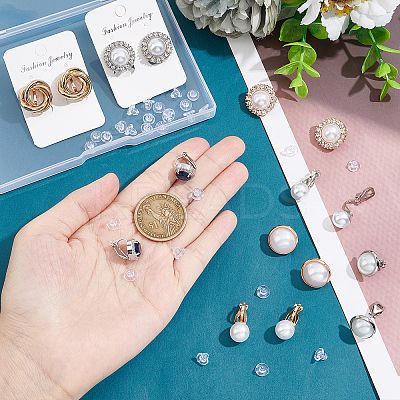 8Pairs 8 Style Half Round & Round & Twist Brass Clip-on Earrings with Plastic Pearl EJEW-PH0001-09-1-1