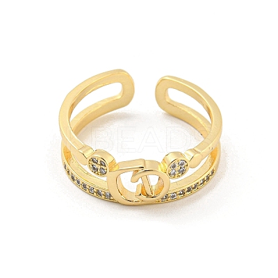 Letter Brass Micro Pave Clear Cubic Zirconia Open Cuff Rings RJEW-G309-30G-1