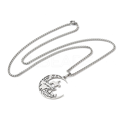201 Stainless Steel Hollow Cut Cowboy Moon Pendant Necklaces NJEW-H065-26P-1