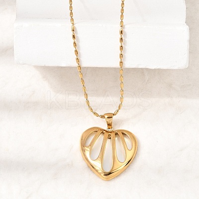 304 Stainless Steel & Natural White Shell Hollow Heart Pendant Necklaces for Women SA-CBAD22F-06G-1