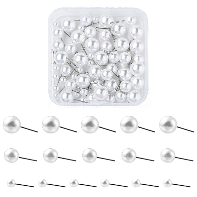 60Pcs 3 Size Grade A Plastic Imitation Pearl Stud Earrings for Women EJEW-YW0001-09-1