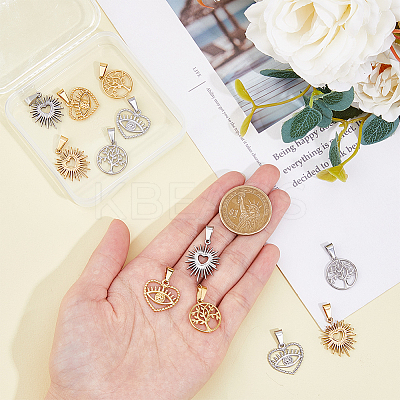 12Pcs 6 Style PVD Vacuum Plating 304 Stainless Steel Pendants STAS-DC0014-29-1