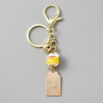 Japanese Maneki Neko Brass Bell Pendant Keychain KEYC-WH0036-13LG-02-1