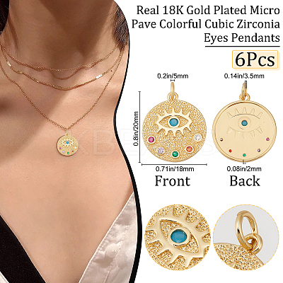 6Pcs Brass Micro Pave Colorful Cubic Zirconia Pendants KK-BBC0002-34-1