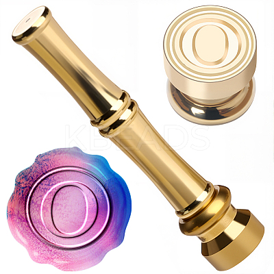 1Pc Golden Tone Brass Wax Seal Stamp Heads with Bamboo Stick Shaped Handles STAM-CP0001-05O-1